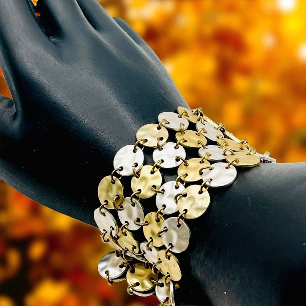 Vintage CHICOS Matte Silver and Gold  Metallic Multi Strand Bracelet Statement